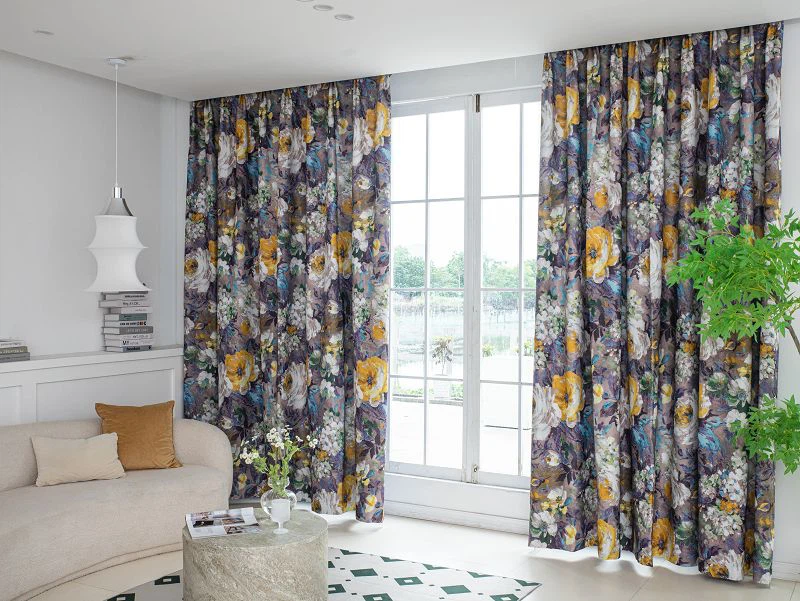 কালি পেইন্টিং প্রিন্ট সহ মিলেট লিনেন কার্টেন ফ্যাব্রিক